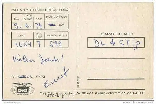 QSL - QTH - Funkkarte - HB9AUY - Schweiz - Neuhausen - 1974