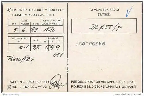 QSL - QTH - Funkkarte - DL1SN - Gerlingen - 1983