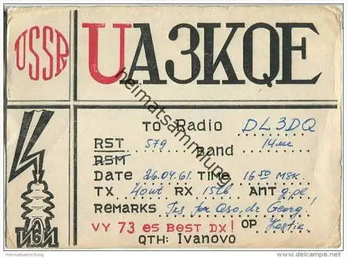 QSL - QTH - Funkkarte - UA3KQE - Ivanovo - 1961