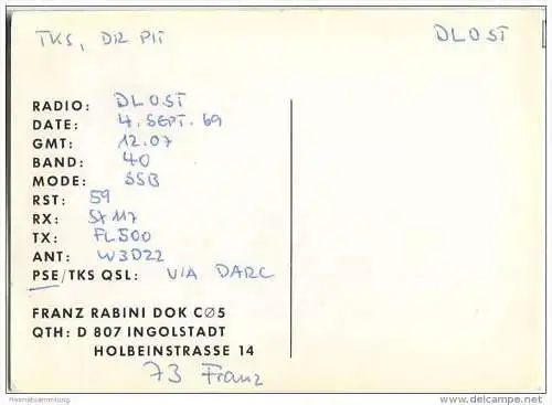 QSL - QTH - Funkkarte - DL9RI - Ingolstadt - 1969