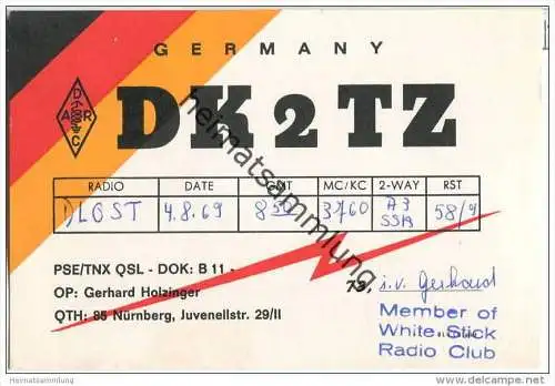 QSL - QTH - Funkkarte - DK2TZ - Nürnberg - 1969