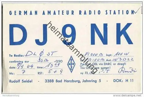 QSL - QTH - Funkkarte - DJ9NK - Bad Harzburg - 1969