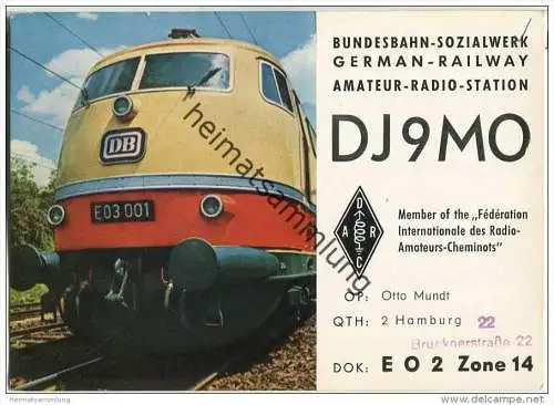 QSL - QTH - Funkkarte - DJ9MO - Hamburg - Bundesbahn Sozialwerk - Lok E03 001 - 1969