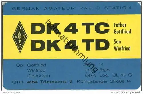 QSL - QTH - Funkkarte - DK4TD - Tönisvorst - 1970