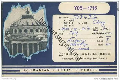 QSL - QTH - Funkkarte - YO5-1716 - Rumänien - Romania - Cluj - 1959