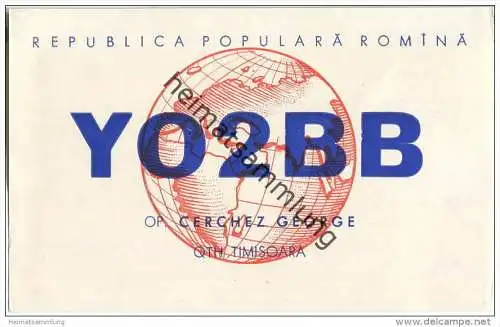QSL - QTH - Funkkarte - YO2BB - Rumänien - Romania - Timisoara - 1959