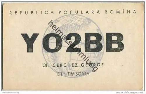 QSL - QTH - Funkkarte - YO2BB - Rumänien - Romania - Timisoara - 1960