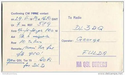 QSL - QTH - Funkkarte - HA5KFR - Ungarn - Magyarorszag - Budapest - 1959