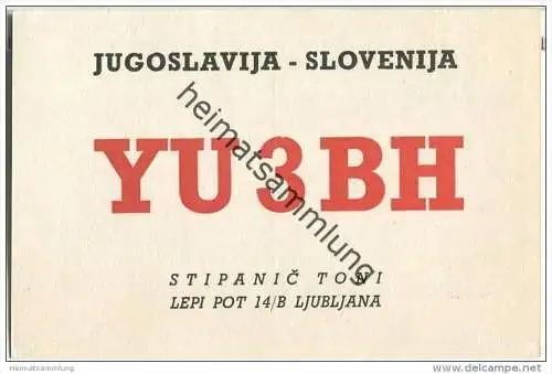 QSL - QTH - Funkkarte - YU3BH - Slowenien - Ljubljana - 1965