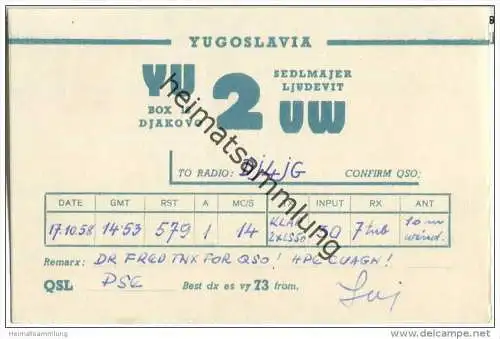 QSL - QTH - Funkkarte - YU2VW - Kroatien - Ljudevit - 1966