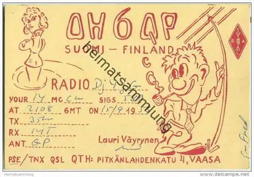 QSL - QTH - Funkkarte - OH6QP - Finnland - Suomi - Vaasa - 1958