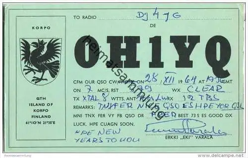 QSL - QTH - Funkkarte - OH1YQ - Finnland - Suomi - Korpo - 1964