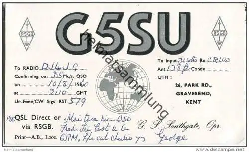 QSL - QTH - Funkkarte - G5SU - England - Gravesend - 1960