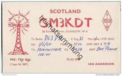 QSL - QTH - Funkkarte - GM3KDT - Scotland - Glasgow - 1960