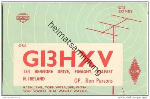 QSL - QTH - Funkkarte - GI3HXV - Irland - Belfast - 1958