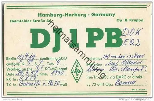 QSL - QTH - Funkkarte - DJ1PB - Hamburg-Harburg - 1958