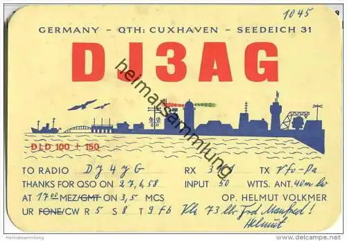 QSL - QTH - Funkkarte - DJ3AG - Cuxhaven - 1958