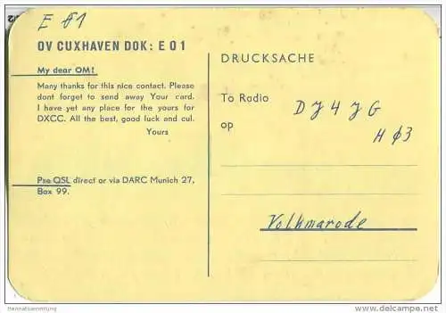 QSL - QTH - Funkkarte - DJ3AG - Cuxhaven - 1958