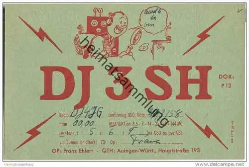 QSL - QTH - Funkkarte - DJ3SH - Auingen - 1958