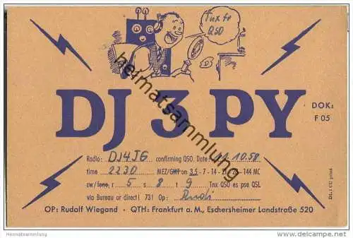 QSL - QTH - Funkkarte - DJ3PY - Frankfurt am Main - 1958