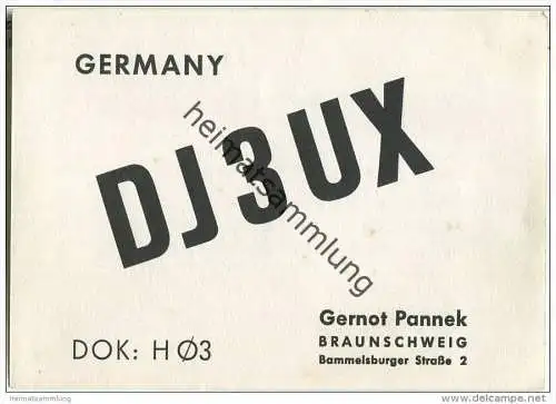QSL - QTH - Funkkarte - DJ3UX - Braunschweig - 1958