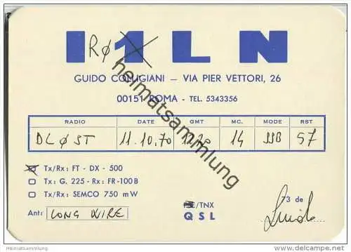 QSL - QTH - Funkkarte - IR0LN - Italien - Roma - 1970