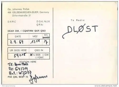 QSL - QTH - Funkkarte - DJ1GH - Gelsenkirchen-Buer - 1969