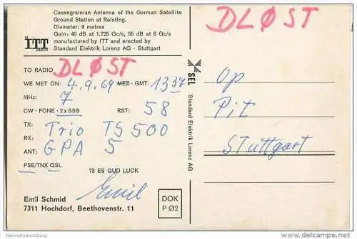 QSL - QTH - Funkkarte - DK3HM - Hochdorf bei Plochingen - 1969