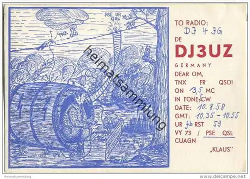QSL - QTH - Funkkarte - DJ3UZ -&nbsp;Germany - 1958