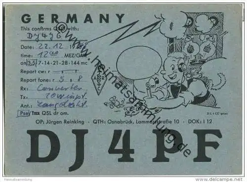 QSL - QTH - Funkkarte - DJ4PF - Osnabrück - 1958