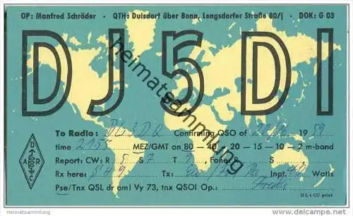 QSL - QTH - Funkkarte - DJ5DI - Duisdorf über Bonn - 1959