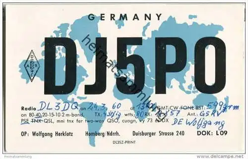 QSL - QTH - Funkkarte - DJ5PO - Homberg - 1960