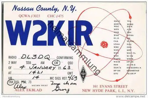 QSL - QTH - Funkkarte - W2KIR - USA - Nassau County N. Y. - 1963