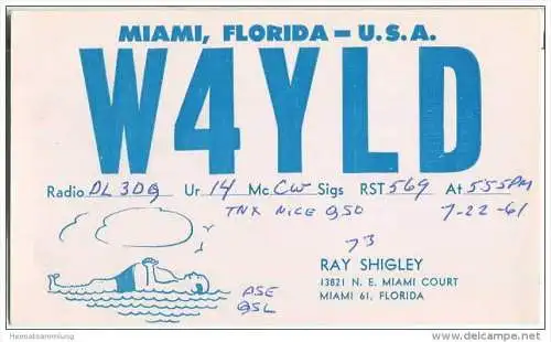 QSL - QTH - Funkkarte - W4YLD - USA - Miami Florida - 1961