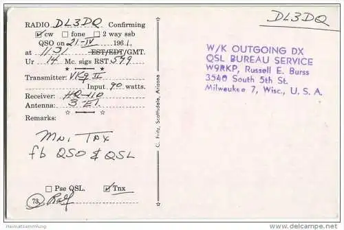 QSL - QTH - Funkkarte - W1HGT - USA - Newton Mass. - 1961