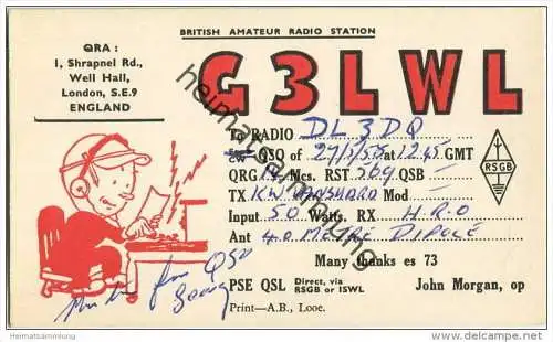 QSL - QTH - Funkkarte - G3LWL - Great Britain - London - 1958