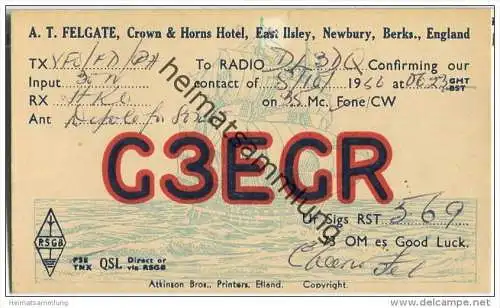 QSL - QTH - Funkkarte - G3EGR - Great Britain - Newbury - 1956