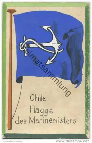 Chile - Flagge des Marineministers - keine Ansichtskarte - Grösse ca. 14 X 9 cm - etwa 1920 handgemalt auf dünnem Karton