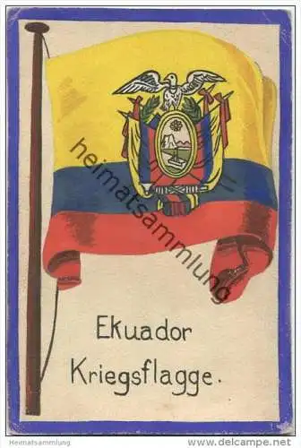Ekuador - Kriegsflagge - keine Ansichtskarte - Grösse ca. 14 X 9 cm - etwa 1920 handgemalt auf dünnem Karton