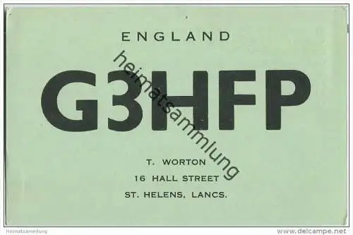 QSL - QTH - Funkkarte - G3HFP - Great Britain - St. Helens - 1952
