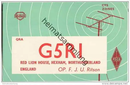 QSL - QTH - Funkkarte - G5RI - Great Britain - Hexham - 1961