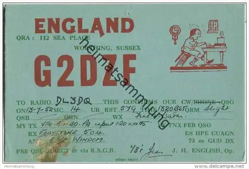 QSL - QTH - Funkkarte - G2DZF - Great Britain - Worthing - 1952