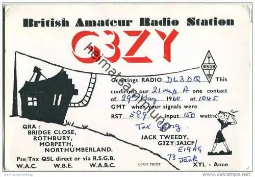 QSL - QTH - Funkkarte - G3ZY - Great Britain - Northumberland - 1960