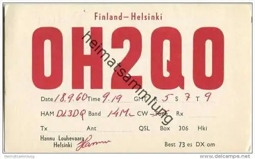 QSL - QTH - Funkkarte - OH2QO - Finnland - Suomi - Helsinki - 1960