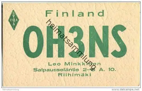 QSL - QTH - Funkkarte - OH3NS - Finnland - Suomi - Riihimäki - 1959