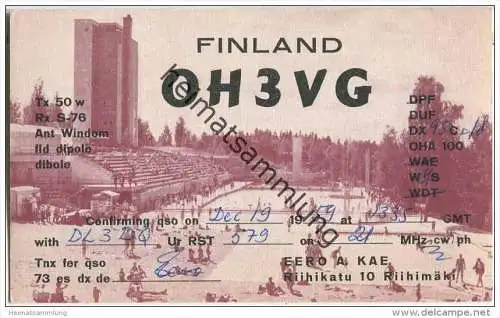 QSL - QTH - Funkkarte - OH3VG - Finnland - Suomi - Riihimäki - 1959