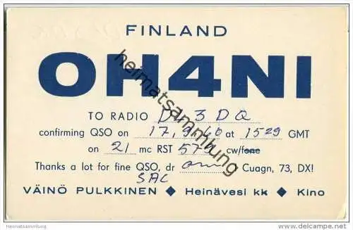 QSL - QTH - Funkkarte - OH4NI - Finnland - Suomi - Kino - 1960