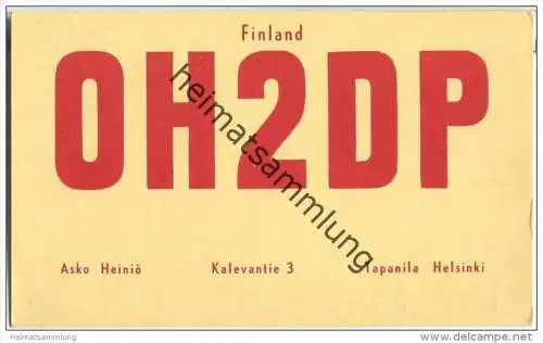 QSL - QTH - Funkkarte - OH2DP - Finnland - Suomi - Helsinki - 1960