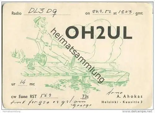 QSL - QTH - Funkkarte - OH2UL - Finnland - Suomi - Helsinki - 1952