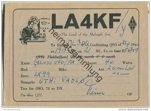 QSL - QTH - Funkkarte - LA4KF - Norway - Norge - Vadso - 1960